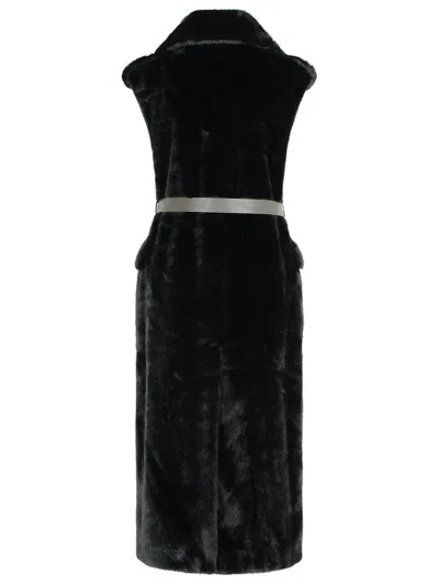 P.a.r.o.s.h Pathos Faux-fur Sleeveless Long Coat In Black