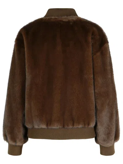 P.a.r.o.s.h . Faux Fur Bomber Jacket With Textured Appearance And Ribbed Details In Brown