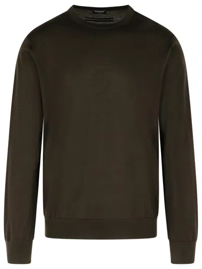 Zegna Cashmere Blend Crew Neck Sweater In Blue