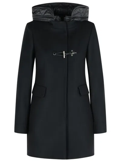 Fay Toggle Coat In Black Wool Blend Fabric In Black