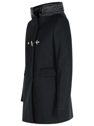 Fay Toggle Coat In Black Wool Blend Fabric In Black