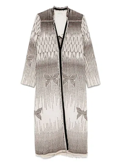 Forte Forte Textured Longline Coat Featuring Side Slits In Gray