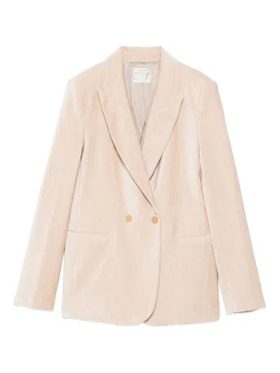 Forte Forte Double-breasted Velvet Jacket Featuring Pockets In Neutral