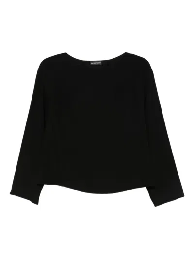 Emporio Armani Three-quarter-sleeve Cropped Top In Black