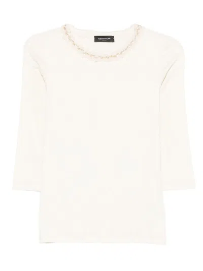 Fabiana Filippi Stylish Knit Sweater Embellished Neckline In White