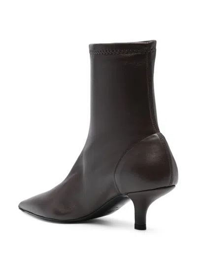 Totême Stiletto Ankle Boots In Calf Leather In Brown