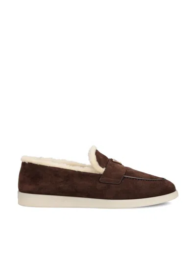 Prada Suede Loafers With Round Toe And Rubber Sole In Brown