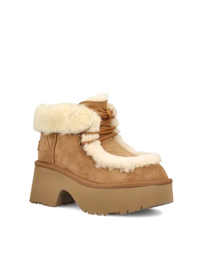 Ugg Platform Boots In Suede With Shearling Beige In Brown