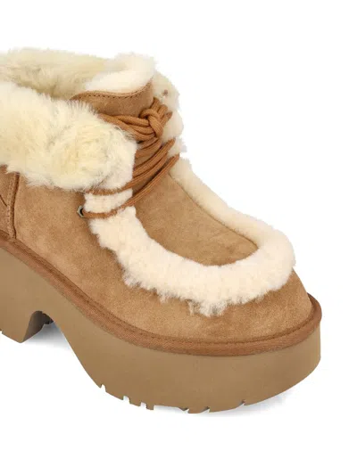 Ugg Platform Boots In Suede With Shearling Beige In Brown