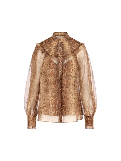 Zimmermann Hypnotic Smocked Blouse In Brown