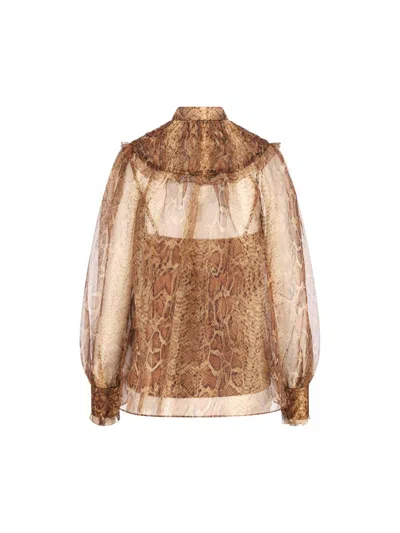 Zimmermann Hypnotic Smocked Blouse In Brown