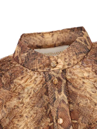 Zimmermann Hypnotic Smocked Blouse In Brown
