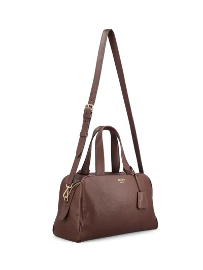 Prada Large Leather Satchel Bag In Brown