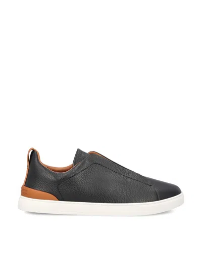Zegna Sole Contrast Sneakers Pull Tab In Black