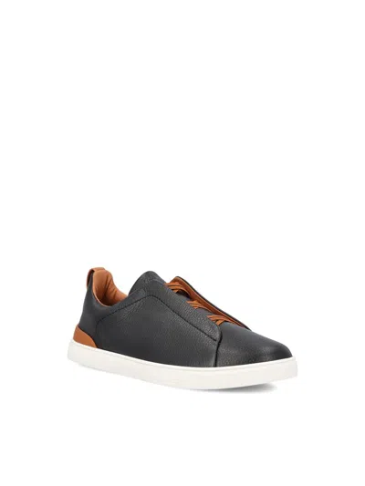 Zegna Sole Contrast Sneakers Pull Tab In Black