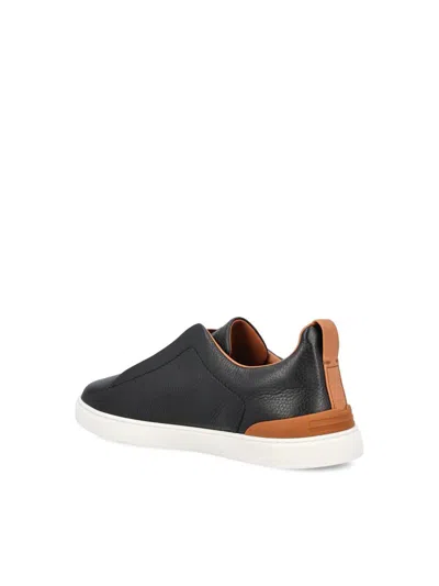 Zegna Sole Contrast Sneakers Pull Tab In Black