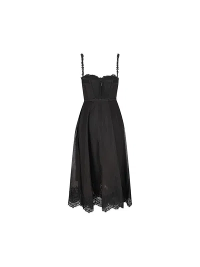 Zimmermann Hypnotic Picnic Belted Lace-trimmed Linen And Silk-blend Midi Dress In Black