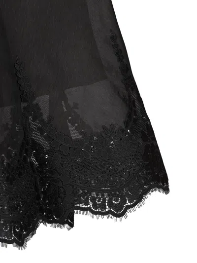Zimmermann Hypnotic Picnic Belted Lace-trimmed Linen And Silk-blend Midi Dress In Black