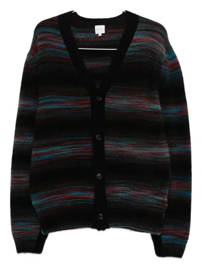 Paul Smith Striped V-neck Long Sleeve Knitwear In Blue