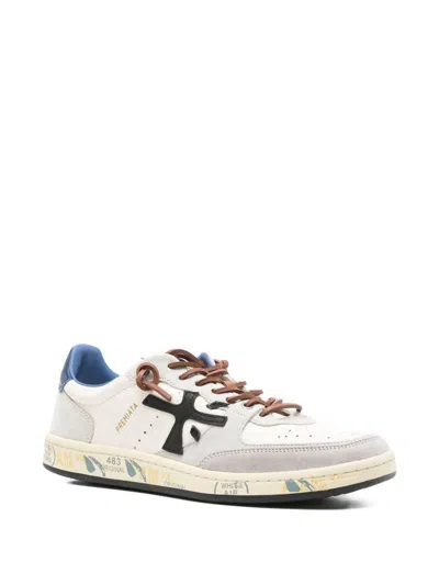 Premiata Low Top Sneakers With Round Toe And Stitching In White