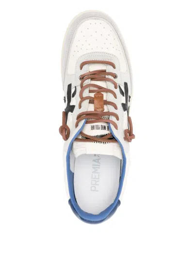 Premiata Low Top Sneakers With Round Toe And Stitching In White