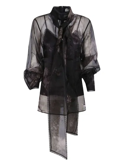 Zimmermann Hypnotic Floral Silk Organza Blouse In Black