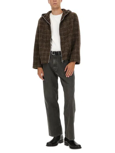 Our Legacy Textured Checkered Hooded Jacket With Long Sleeves In Brown
