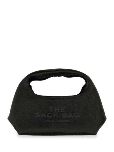Marc Jacobs The Sack Black Shoulder Bag With Embossed Logo In Hammered Leather Woman In Black