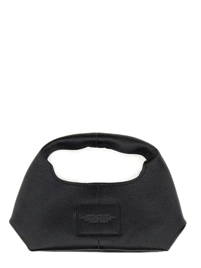 Marc Jacobs The Sack Black Shoulder Bag With Embossed Logo In Hammered Leather Woman In Black