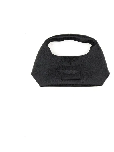 Marc Jacobs The Sack Black Shoulder Bag With Embossed Logo In Hammered Leather Woman In Black