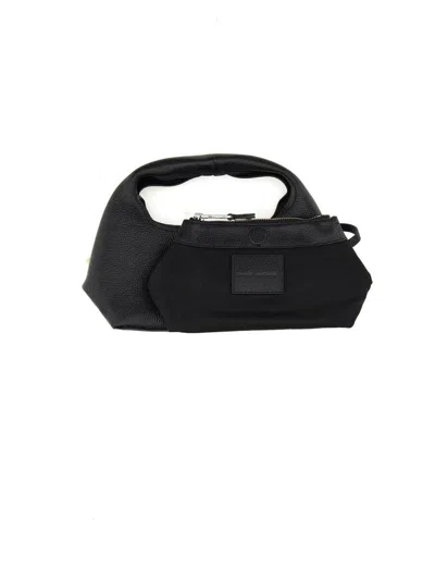 Marc Jacobs The Sack Black Shoulder Bag With Embossed Logo In Hammered Leather Woman In Black
