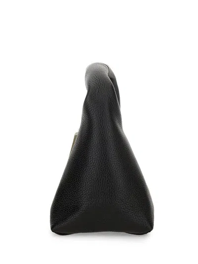 Marc Jacobs The Sack Black Shoulder Bag With Embossed Logo In Hammered Leather Woman In Black