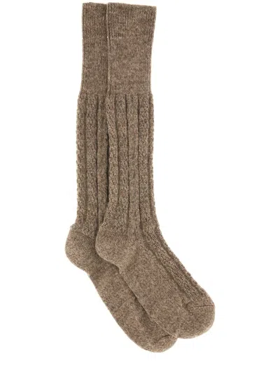 Maison Margiela Ribbed Knee-high Socks For Women In Brown