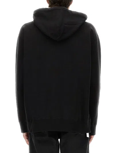 Mm6 Maison Margiela Numeric Print Black Hoodie With Front Kangaroo Pocket In Black