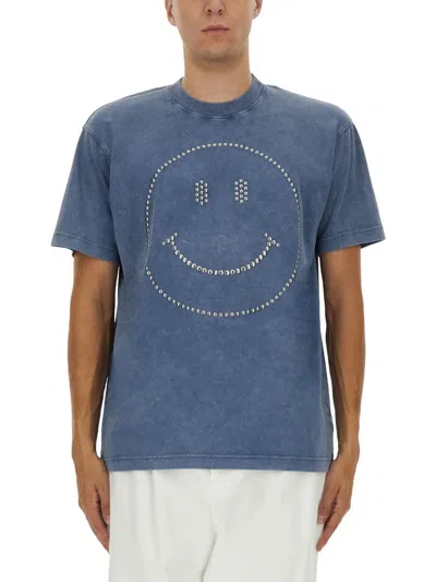 Moschino Smiley Face Studs Crew Neck T-shirt In Blue