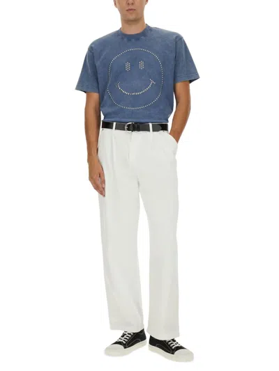 Moschino Smiley Face Studs Crew Neck T-shirt In Blue