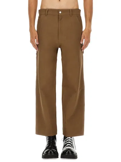 Moschino Straight-leg Tricot Pants With Utilitarian Details In Brown