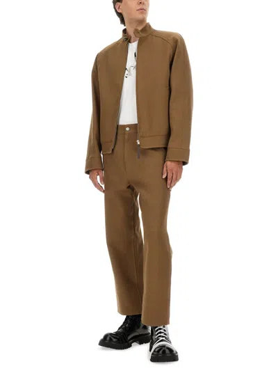 Moschino Straight-leg Tricot Pants With Utilitarian Details In Brown