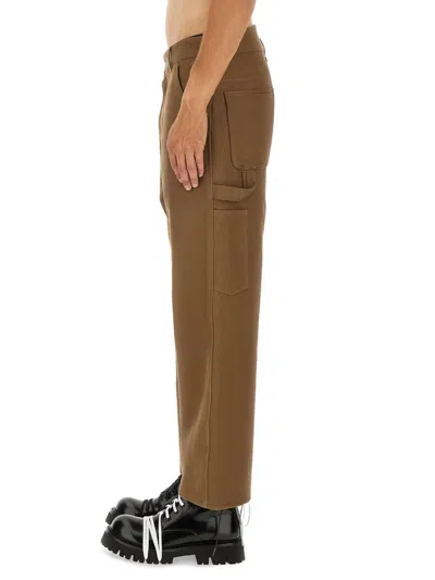 Moschino Straight-leg Tricot Pants With Utilitarian Details In Brown