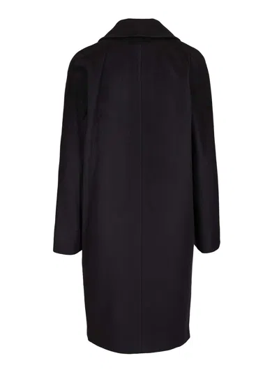 Max Mara Agenda Double Breasted Cocoon Long Wool Drap Coat Coats Blue In Black