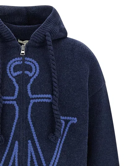 Jw Anderson J. W. Anderson Zip-up Hooded Sweater With Contrasting Logo In Blue