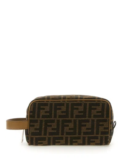 Fendi Beauty Case Small Ff Jacquard Beauty Case In Jacquard Ff Brown In Multi