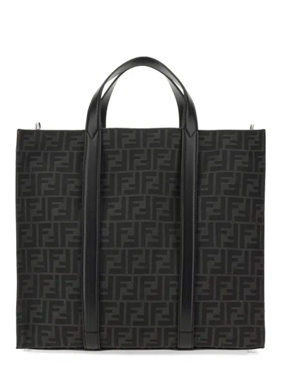 Fendi Structured Monogram Tote Bag With Detachable Strap In Black