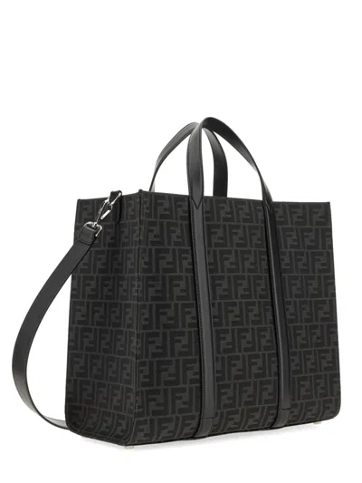 Fendi Structured Monogram Tote Bag With Detachable Strap In Black