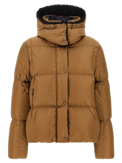 Moncler Castelnou Square-quilted Hooded Short Down Jacket In Brown
