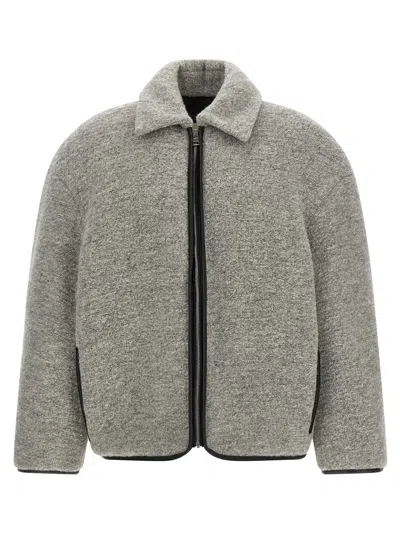 Jw Anderson Mens Light Grey Melange Contrast-trim Relaxed-fit Knitted Wool-blend Jacket In Green