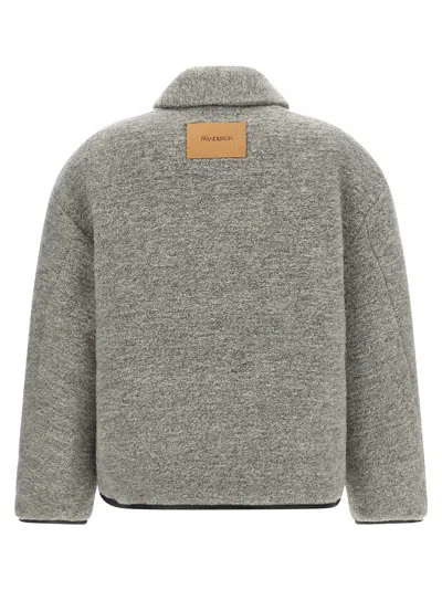 Jw Anderson Mens Light Grey Melange Contrast-trim Relaxed-fit Knitted Wool-blend Jacket In Green
