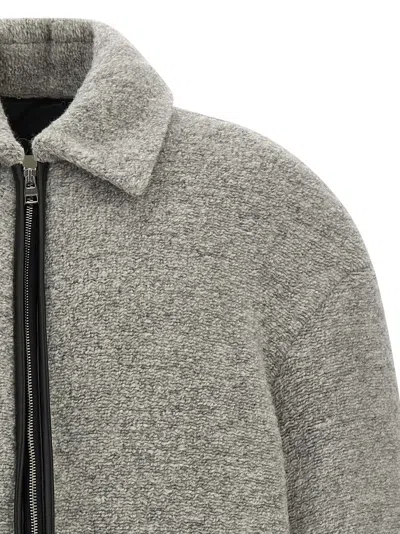 Jw Anderson Mens Light Grey Melange Contrast-trim Relaxed-fit Knitted Wool-blend Jacket In Green