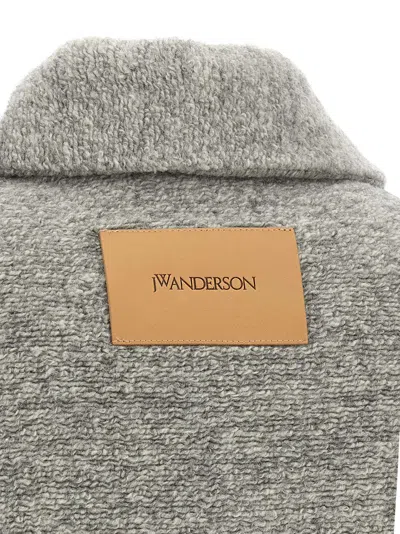 Jw Anderson Mens Light Grey Melange Contrast-trim Relaxed-fit Knitted Wool-blend Jacket In Green
