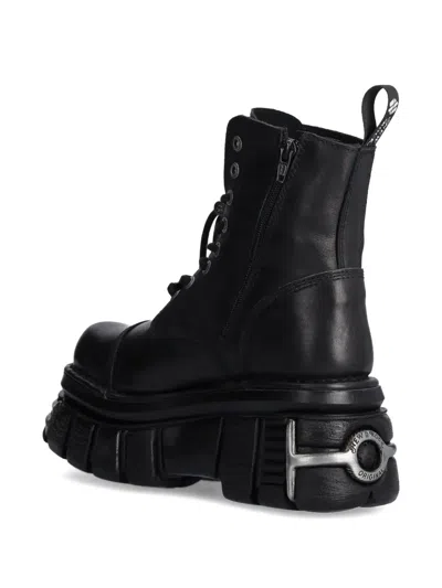 New Rock Metallic M-newmili083-s37 Lace-up Platform Boots In Black